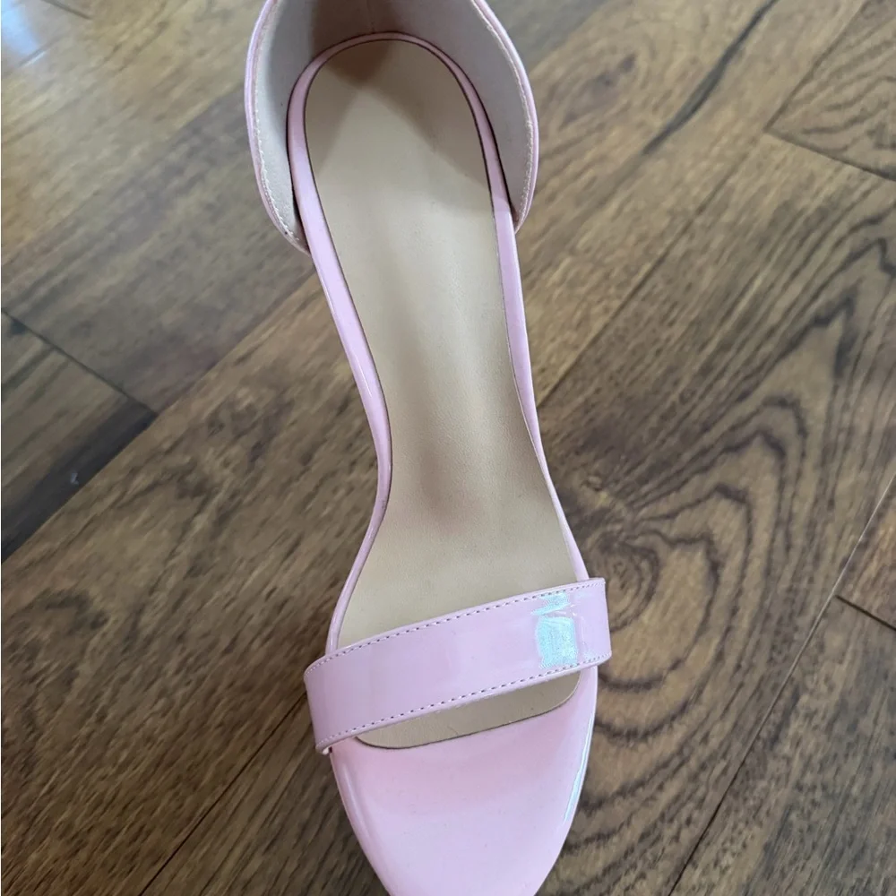 Women's Pink Patent Platform Ankle-Strap Heels